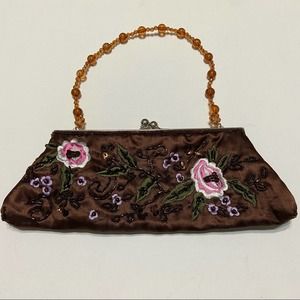 Vintage 90’s Brown Beaded/Embroidered Shoulder Bag